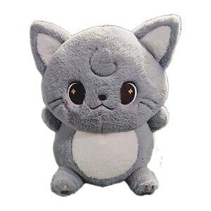 Miniso Gray Cat Plush Desert Star 14" Moni Fat Tail Big Eyes Stars Soft Rare